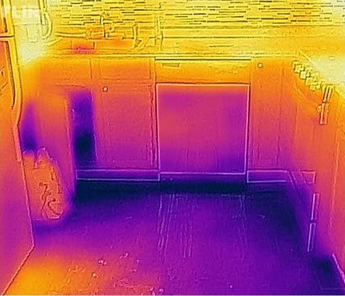 Thermal imagery for water damage of a residential kitchen