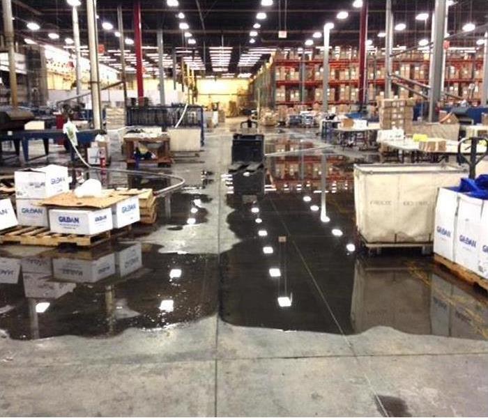 Commercial warehouse suffering from flood and water damage