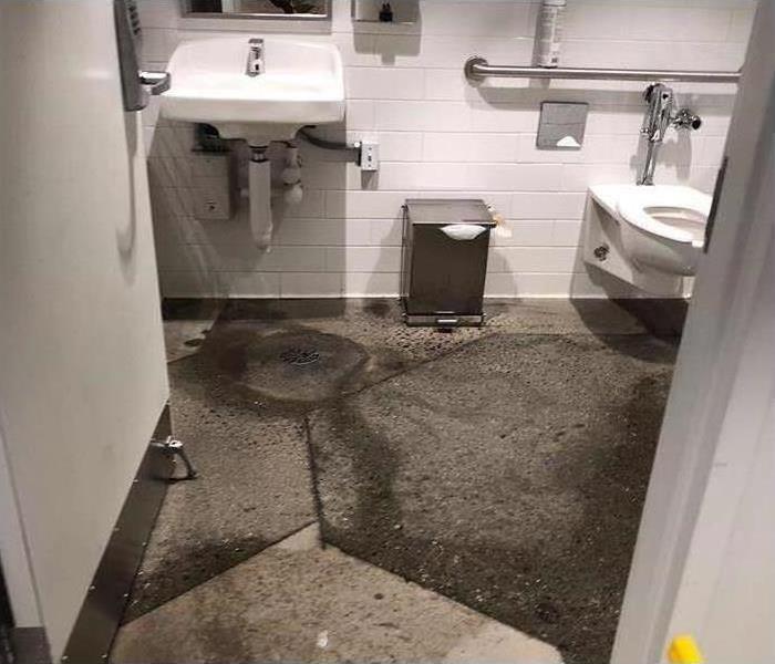 contaminated water leak in commercial bathroom